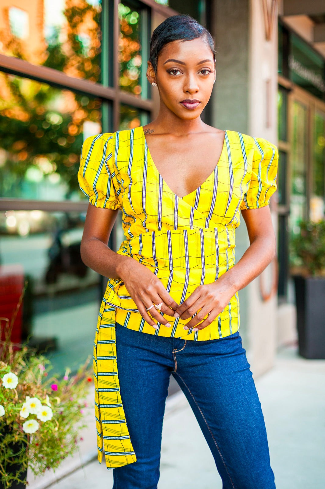 yellow wrap top