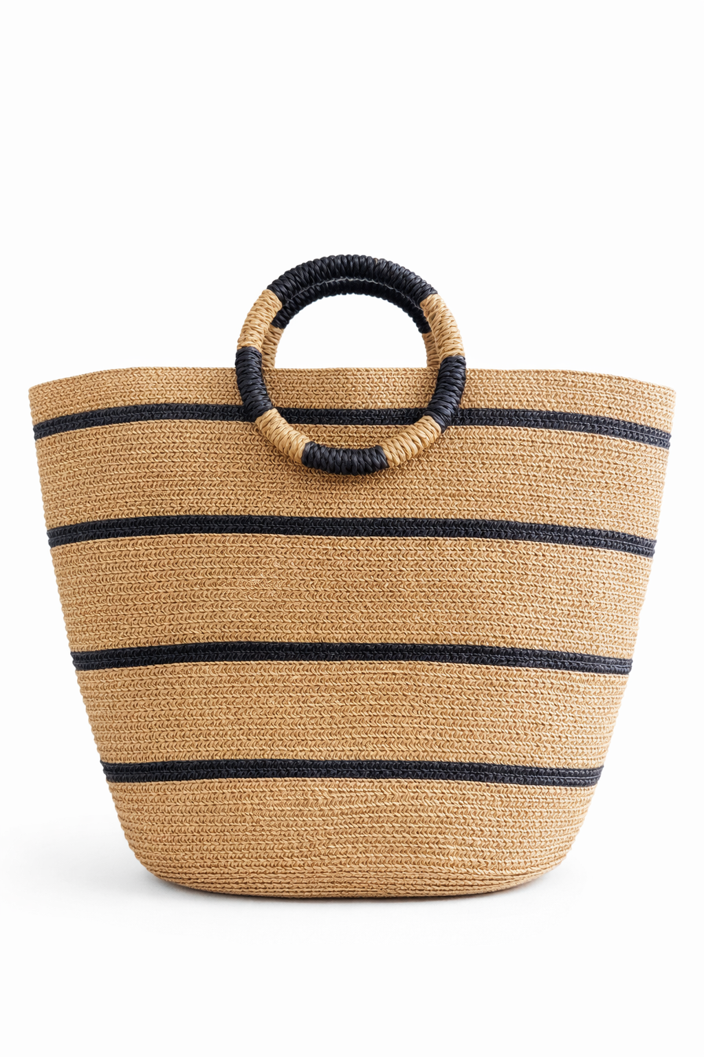 Striped Straw Tote Bag with Woven Handles - MAHOSTYLE