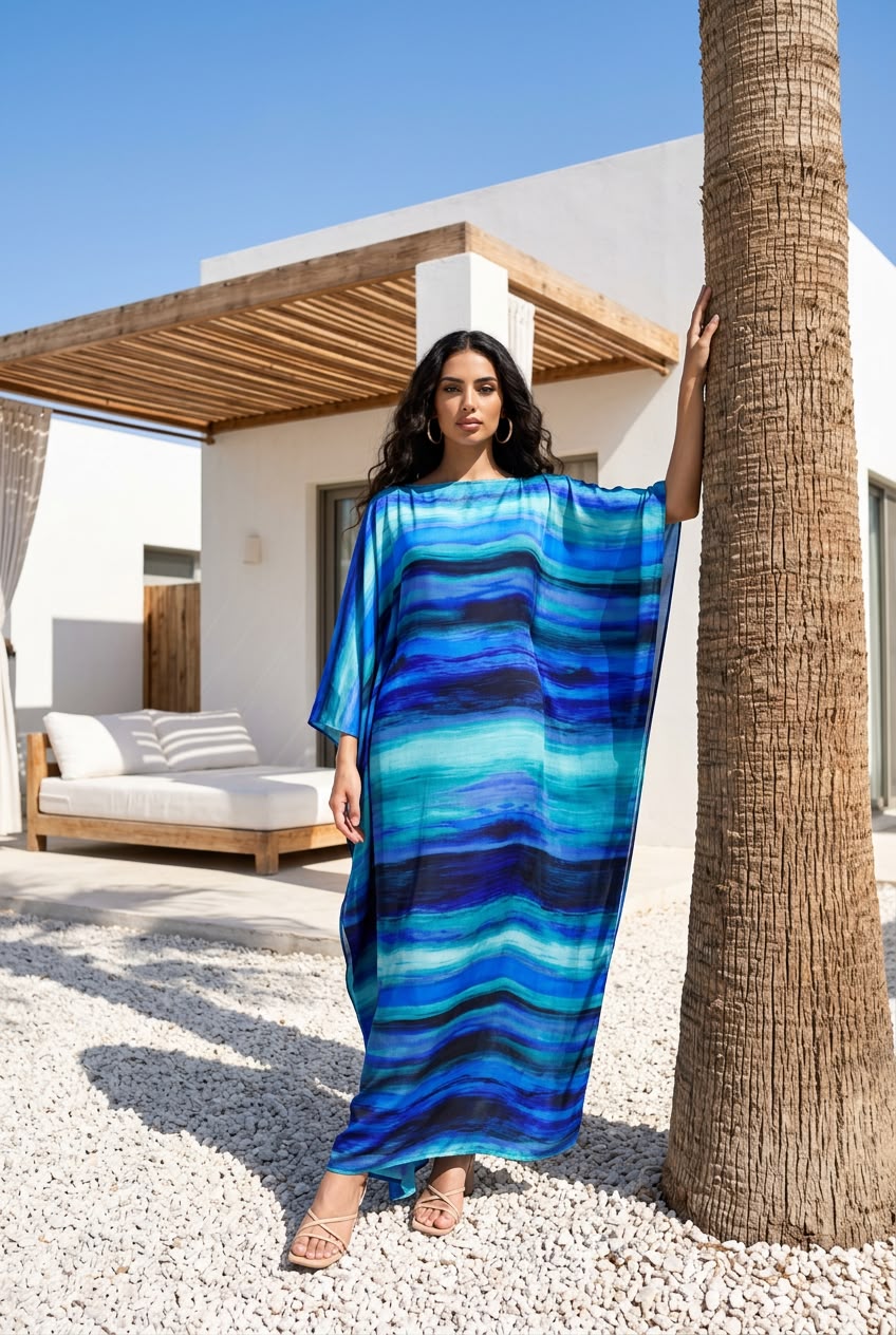 Omi Caftan | Blue Ocean Print Resort Caftan