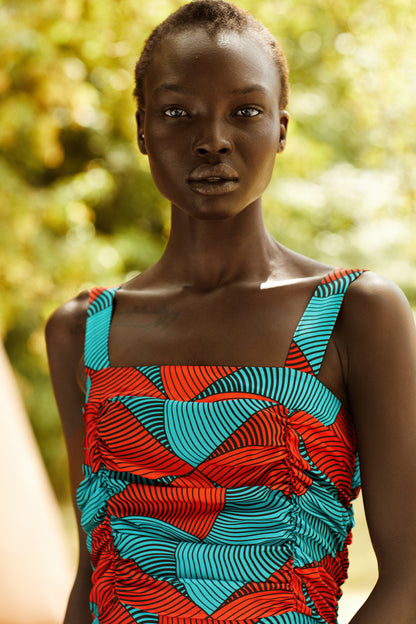Ivie Midi African Print Dress (blue) - MAHOSTYLE