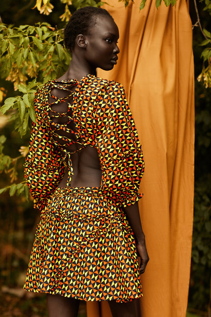 Temi African Print Dress (yellow/orange) - MAHOSTYLE