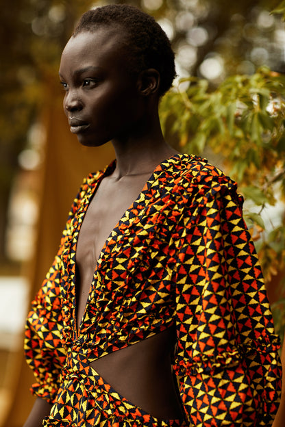 Temi African Print Dress (yellow/orange) - MAHOSTYLE